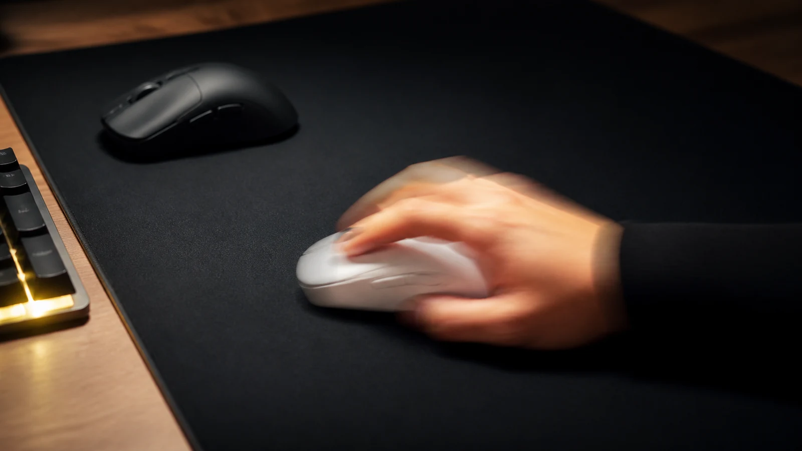 Comparison concept of moving from a heavier gaming mouse to an ultralight wireless mouse for long tracking sessions
